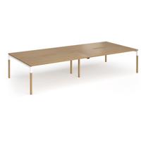 Connex Goal-Post Wooden 3600 x 1600 x 725mm Back to Back Desk (4 x 1800mm) - White Frame / Oak Top