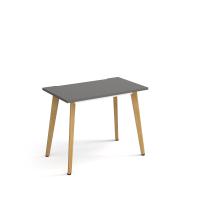 Giza straight desk 1000mm x 600mm with wooden legs - oak finish, grey top