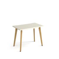 Giza straight desk 1000mm x 600mm with wooden legs - oak finish, white top