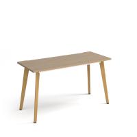 Giza straight desk 1400mm x 600mm with wooden legs - oak finish, oak top