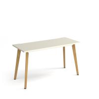 Giza straight desk 1400mm x 600mm with wooden legs - oak finish, white top