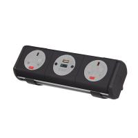 Hubble clip-on power module 2 x UK sockets, 1 x TUF (A&C connectors) USB charger - black