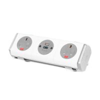Hubble clip-on power module 2 x UK sockets, 1 x TUF (A&C connectors) USB charger - white
