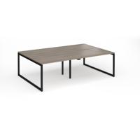 Connex Plus O Frame 2400 x 1600 x 725mm Back to Back Desk (4 x 1200mm) - Black Frame / Nebraska Oak Top