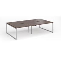 Connex Plus O Frame 2800 x 1600 x 725mm Back to Back Desk (4 x 1400mm) - Silver Frame / Walnut Top