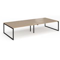Connex Plus O Frame 3600 x 1600 x 725mm Back to Back Desk (4 x 1800mm) - Black Frame / Kendal Oak Top