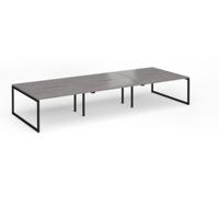 Connex Plus O Frame 4200 x 1600 x 725mm Back to Back Desk (6 x 1400mm) - Black Frame / Grey Oak Top