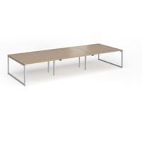Connex Plus O Frame 4200 x 1600 x 725mm Back to Back Desk (6 x 1400mm) - Silver Frame / Kendal Oak Top
