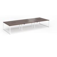Connex Plus O Frame 4200 x 1600 x 725mm Back to Back Desk (6 x 1400mm) - White Frame / Walnut Top