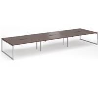 Connex Plus O Frame 5400 x 1600 x 725mm Back to Back Desk (6 x 1800mm) - Silver Frame / Walnut Top