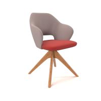 Jude single seater lounge chair with pyramid oak legs - forecast grey back with extent red seat