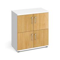 Wooden storage lockers 4 door - white with oak doors