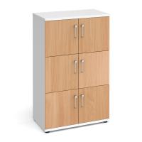 Wooden storage lockers 6 door - white with beech doors