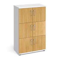 Wooden storage lockers 6 door - white with oak doors