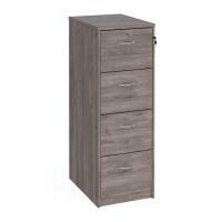 Wooden 4 drawer filing cabinet with silver handles 1360mm high - grey oak