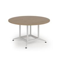 Loft table 1400 dia white frame and kendal oak top