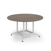 Loft table 1400 dia white frame and nebraska oak top