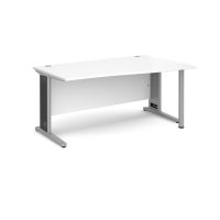 Largo right hand wave desk 1600mm - silver cantilever frame with removable grill, white top