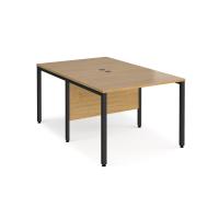 Maestro 25 back to back straight desks 1000mm x 1600mm - black bench leg frame, oak top