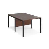 Maestro 25 back to back straight desks 1000mm x 1600mm - black bench leg frame, walnut top