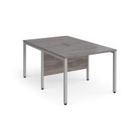 Maestro 25 back to back straight desks 1000mm x 1600mm - silver bench leg frame, grey oak top