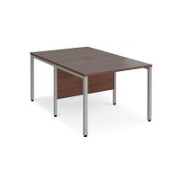 Maestro 25 back to back straight desks 1000mm x 1600mm - silver bench leg frame, walnut top