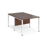 Maestro 25 back to back straight desks 1000mm x 1600mm - white bench leg frame, walnut top