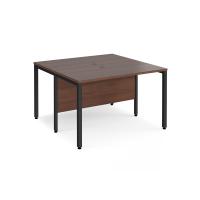 Maestro 25 back to back straight desks 1200mm x 1200mm - black bench leg frame, walnut top