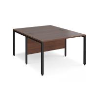 Maestro 25 back to back straight desks 1200mm x 1600mm - black bench leg frame, walnut top