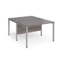 Maestro 25 back to back straight desks 1200mm x 1600mm - silver bench leg frame, grey oak top