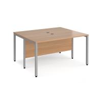 Maestro 25 back to back straight desks 1400mm x 1200mm - silver bench leg frame, beech top