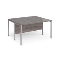 Maestro 25 back to back straight desks 1400mm x 1200mm - silver bench leg frame, grey oak top