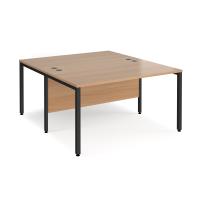 Maestro 25 back to back straight desks 1400mm x 1600mm - black bench leg frame, beech top