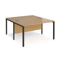 Maestro 25 back to back straight desks 1400mm x 1600mm - black bench leg frame, oak top
