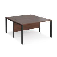Maestro 25 back to back straight desks 1400mm x 1600mm - black bench leg frame, walnut top