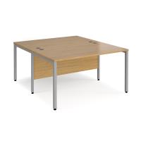 Maestro 25 back to back straight desks 1400mm x 1600mm - silver bench leg frame, oak top