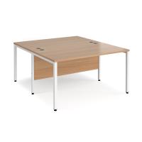Maestro 25 back to back straight desks 1400mm x 1600mm - white bench leg frame, beech top