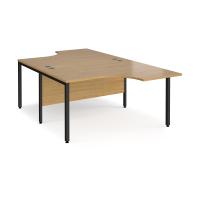 Maestro 25 back to back ergonomic desks 1400mm deep - black bench leg frame, oak top