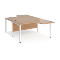 Maestro 25 back to back ergonomic desks 1400mm deep - white bench leg frame, beech top