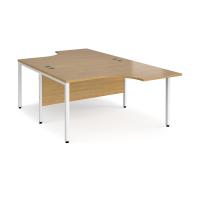 Maestro 25 back to back ergonomic desks 1400mm deep - white bench leg frame, oak top