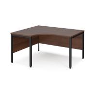 Maestro 25 left hand ergonomic desk 1400mm wide - black bench leg frame, walnut top