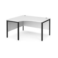 Maestro 25 left hand ergonomic desk 1400mm wide - black bench leg frame, white top