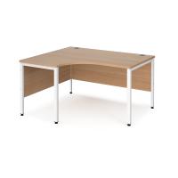 Maestro 25 left hand ergonomic desk 1400mm wide - white bench leg frame, beech top