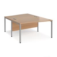 Maestro 25 back to back wave desks 1400mm deep - silver bench leg frame, beech top
