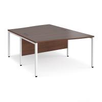 Maestro 25 back to back wave desks 1400mm deep - white bench leg frame, walnut top