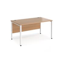 Maestro 25 straight desk 1400mm x 800mm - white bench leg frame, beech top