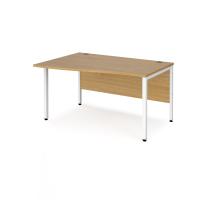 Maestro 25 left hand wave desk 1400mm wide - white bench leg frame, oak top