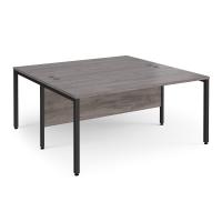 Maestro 25 back to back straight desks 1600mm x 1600mm - black bench leg frame, grey oak top