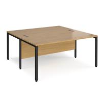 Maestro 25 back to back straight desks 1600mm x 1600mm - black bench leg frame, oak top