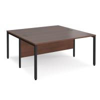 Maestro 25 back to back straight desks 1600mm x 1600mm - black bench leg frame, walnut top